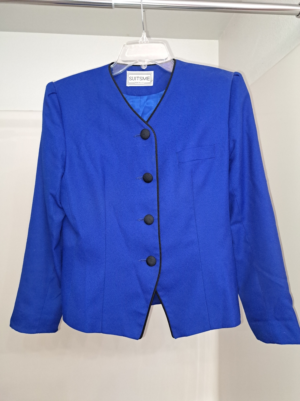 Electric Blue Black-Trim Button Blazer